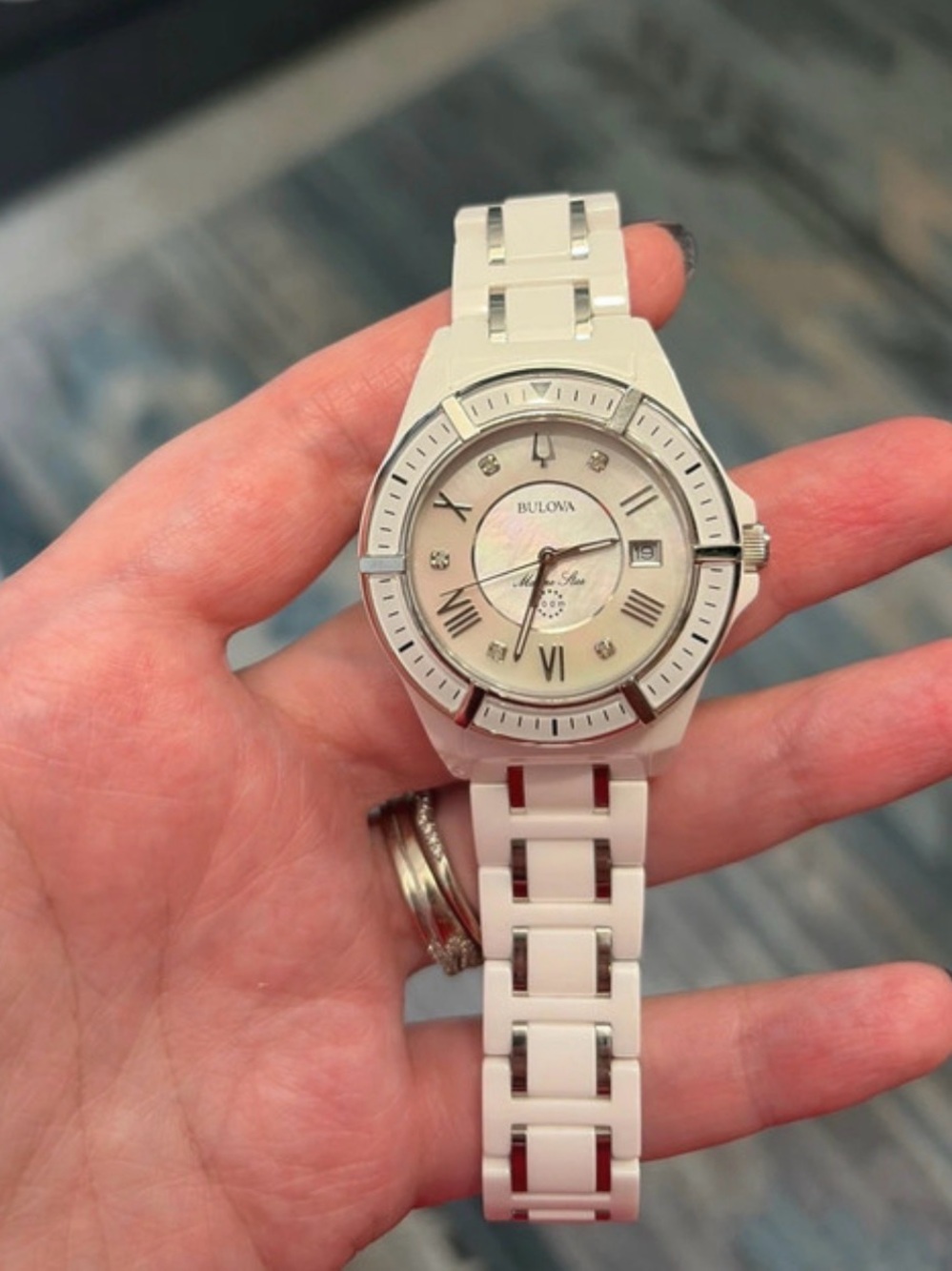 Bulova White Ceramic Womens Watch with Silver Accents